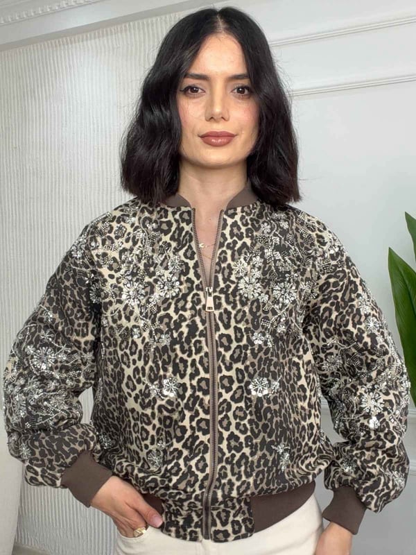 26-2KB0085 - D99961 ROBİN LEOPAR TAŞLI MONT - KAHVE