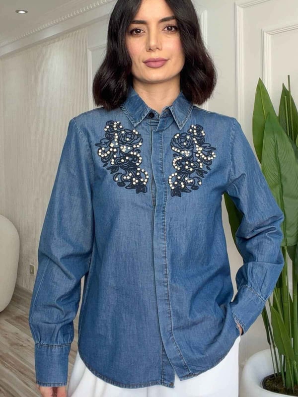 26-2KB0091 - 2619048 CHANCE NAKIŞLI KOT GÖMLEK - DENIM