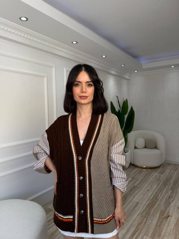 26-2KB0161 - 5382 IT S BASIC RENKLİ TRİKO CEKET - KAHVE