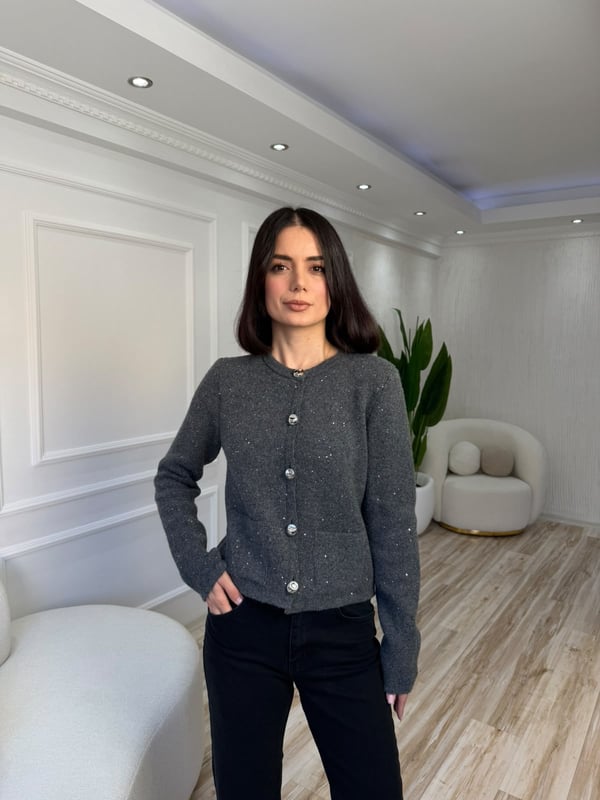 26-2KB0218 - 60935 DİLVİN BİSİKLET YAKA TİRİKO HIRKA - FÜME