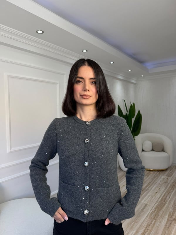 26-2KB0218 - 60935 DİLVİN BİSİKLET YAKA TİRİKO HIRKA - FÜME