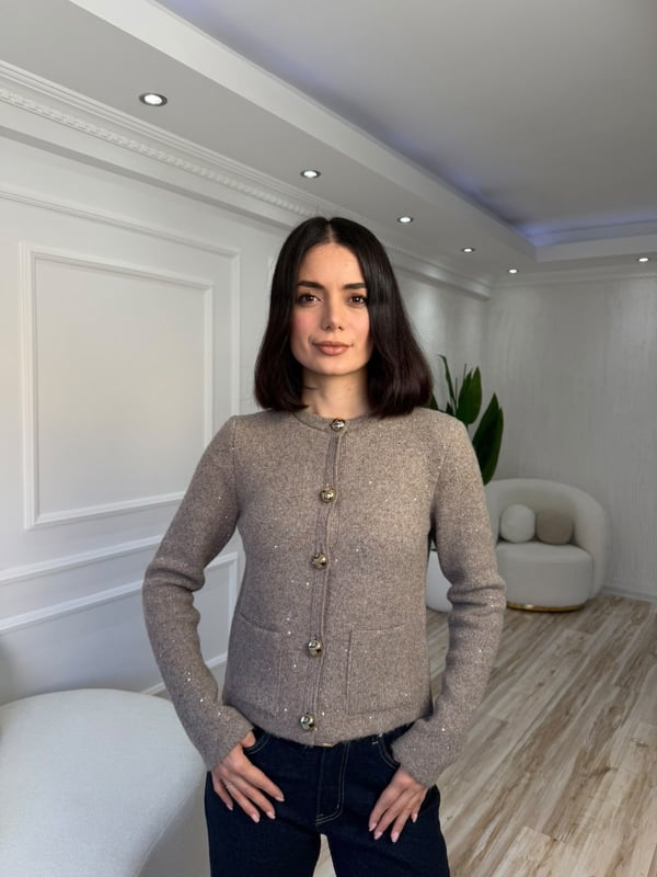 26-2KB0218 - 60935 DİLVİN BİSİKLET YAKA TİRİKO HIRKA - AÇIK VİZON