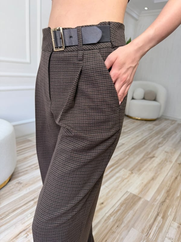 26-2KB0227 - 72794 DİLVİN KEMERLİ GENİŞ PAÇA PANTOLON - KAHVE