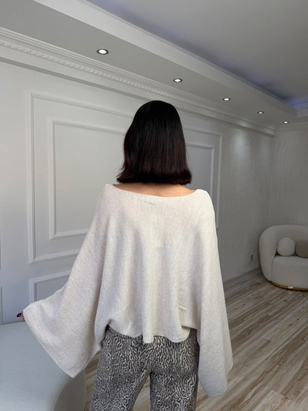 26-2KB0364 - 4893 NİSAN YARASA KOL KAYIK YAKA TRİKO PELERİN - BEJ