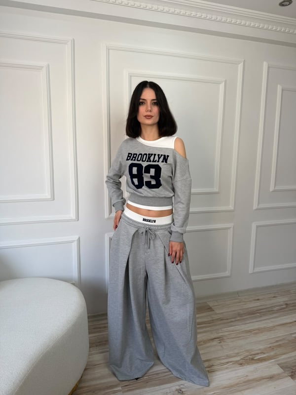 26-2KB0479 - 2439 QUZU KAŞKORSE DETAYLI EŞOFMAN - GRİ MELANJ