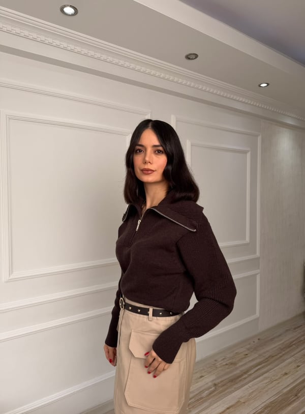 26-2KB0679 - 1310 KLEİN FERMUARLI CROP KAZAK - KAHVE