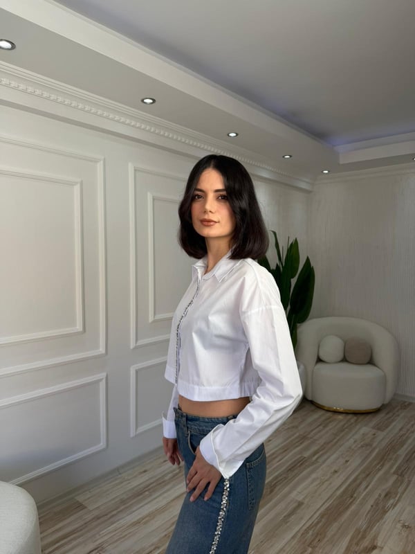 26-2XB0085 - 27408-X3 MİSS POEM PAT ÜSTÜ ŞERİT GÖMLEK - BEYAZ