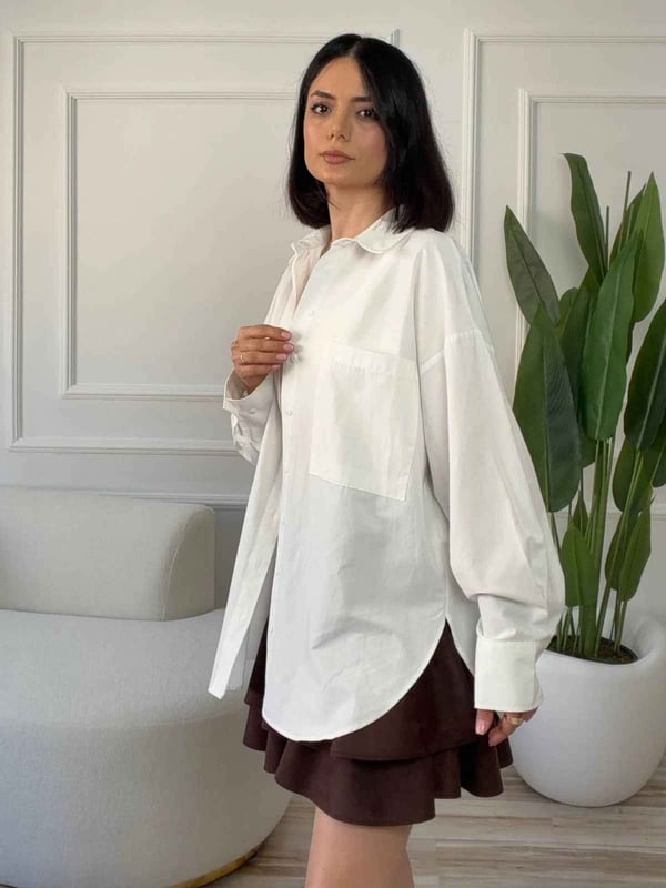Arka At Nakışlı Oversize Gömlek - EKRU
