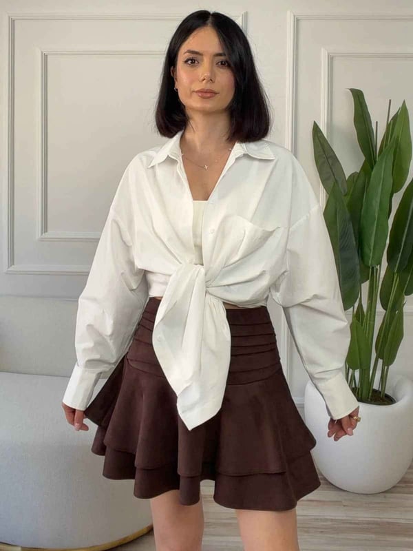 Arka At Nakışlı Oversize Gömlek - EKRU