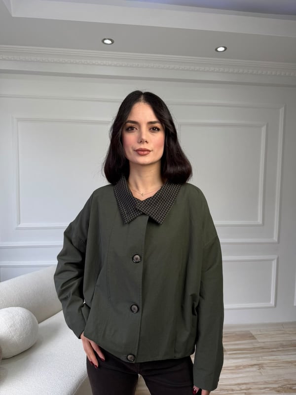 Dik Yaka Rahat Kesim Mont - HAKİ