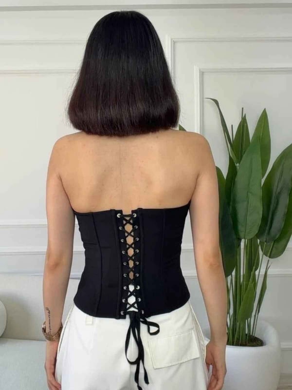Halter Yaka Bağcıklı Korse Büstiyer - SİYAH