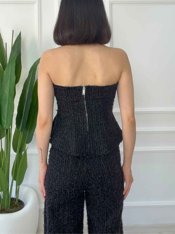 Straplez Korse Bol Paça Pantolon Takım - SİYAH