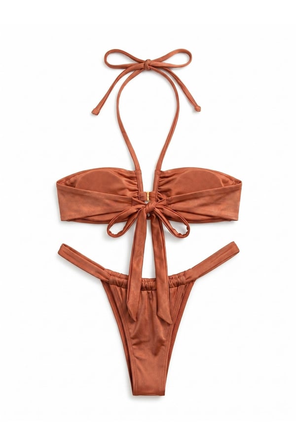 XSTIL Swimwear Kiremit Büzgülü Bağlamalı Bikini Takımı