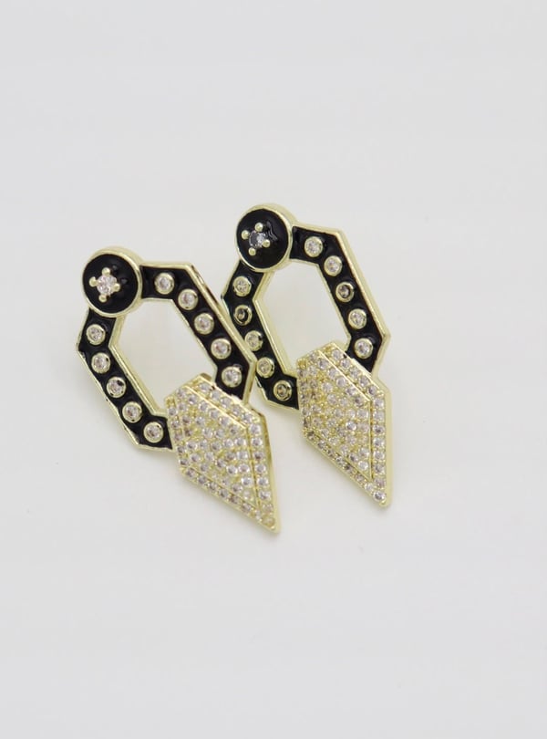 Black Enamel Geometric Drop Earrings