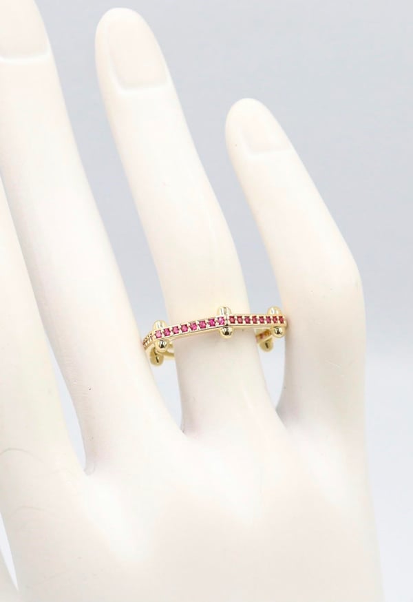 Crimson Dots Gold Ring