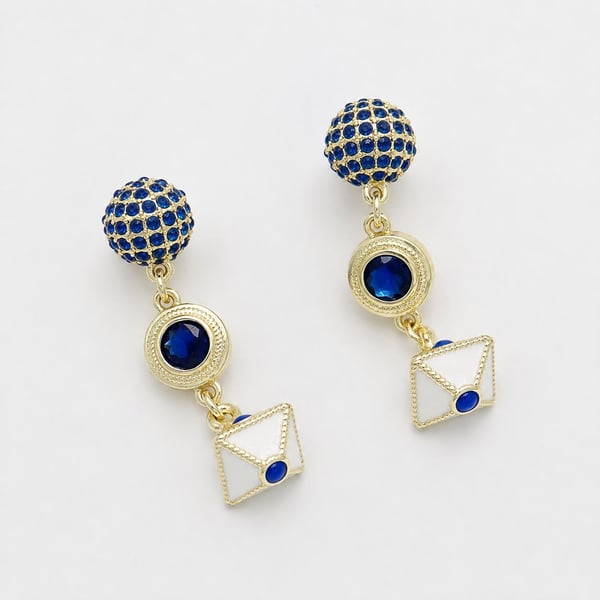 Gold Geometric Sapphire Drop Earrings