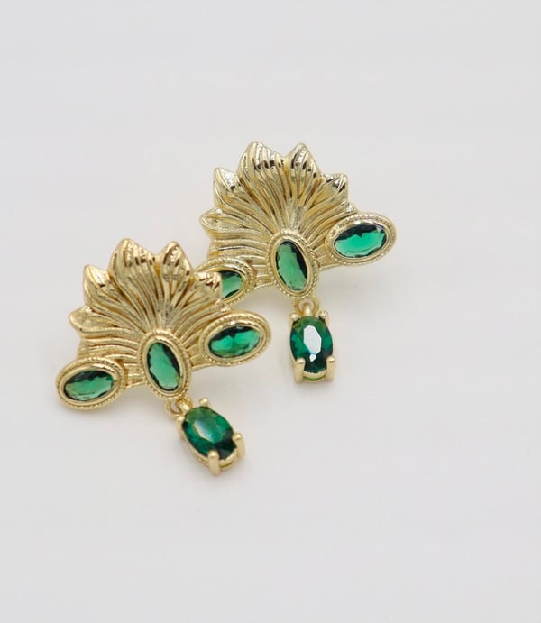 Green Fan Statement Earrings