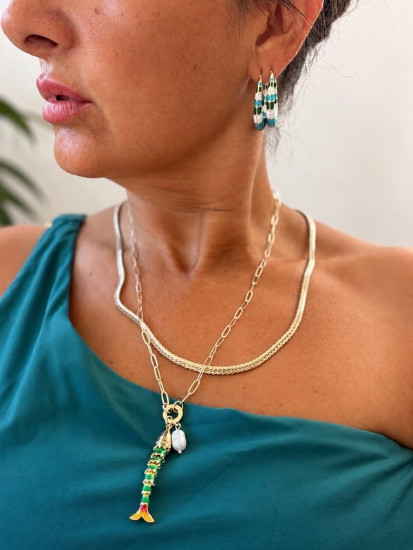 Green Fish Charm Necklace