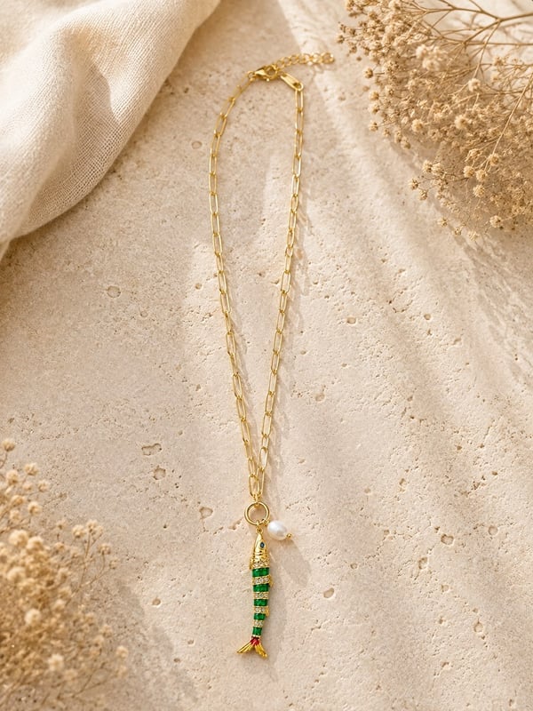 Green Fish Charm Necklace