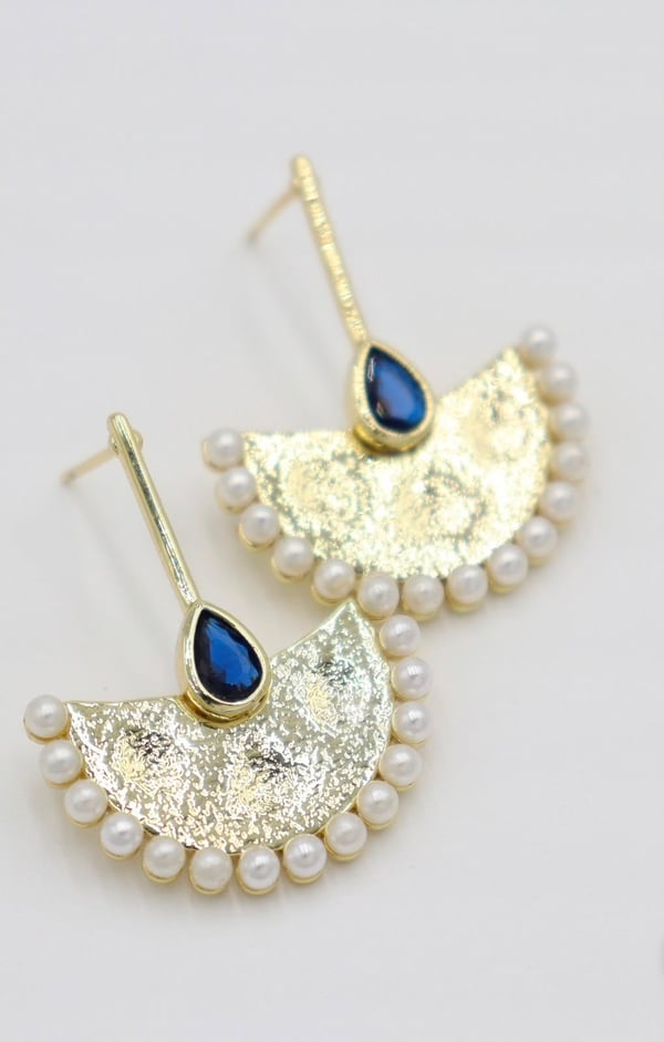 Pearl Beaded Crescent Earrings