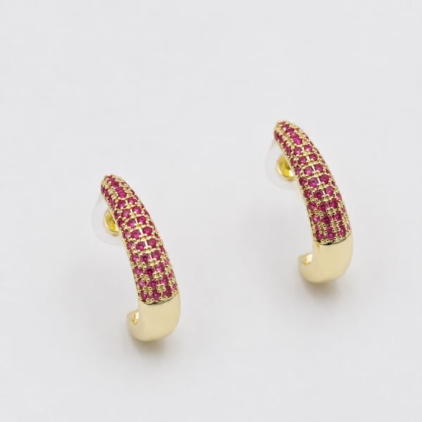 Ruby Pavé Half Hoop Earrings