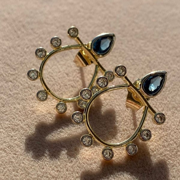 Sapphire Crown Hoops