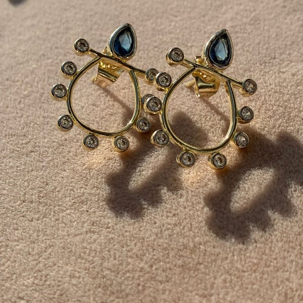 Sapphire Crown Hoops