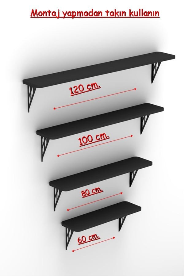 100 cm. Montajsız Siyah Petek Üstü Metal Raf, Kalorifer Peteği Raf Dresuar Uçan Raf 30100