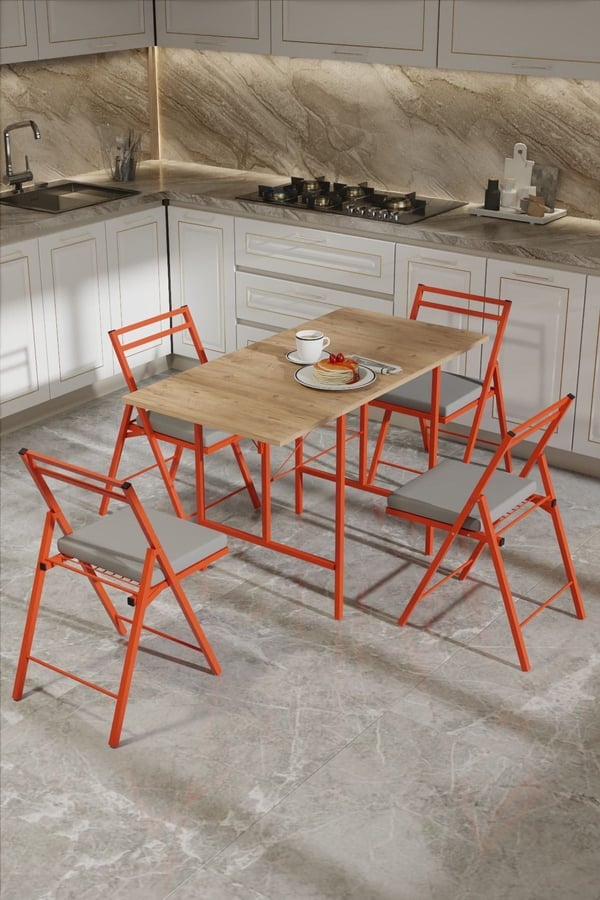 2 Adet Katlanır Kırmızı Metal Sandalye Minderli. Bistro Sandalye 20242k