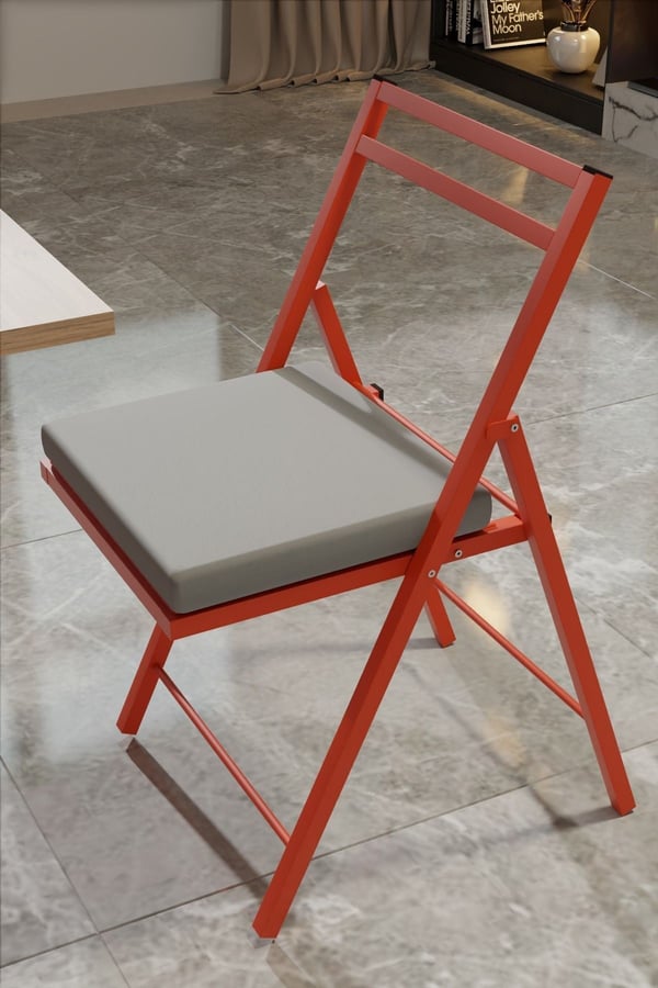 2 Adet Katlanır Kırmızı Metal Sandalye Minderli. Bistro Sandalye 20242k