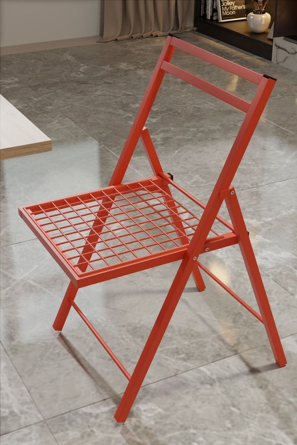 2 Adet Katlanır Kırmızı Metal Sandalye Minderli. Bistro Sandalye 20242k