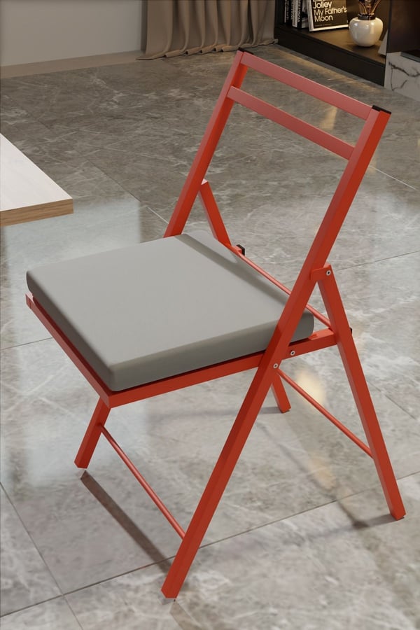 2 Adet Katlanır Kırmızı Metal Sandalye Minderli. Bistro Sandalye 20242k