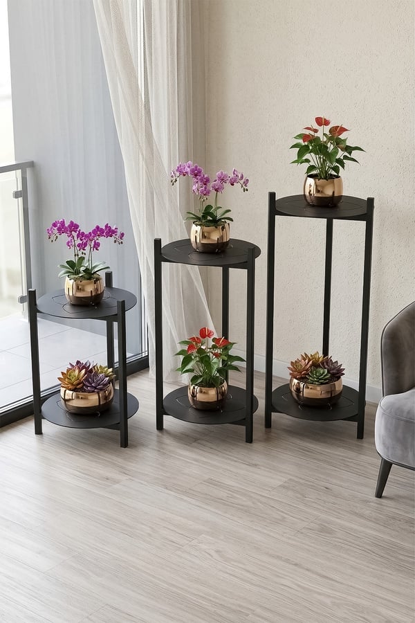 3 BOY METAL TEPSİLİ ÇİÇEKLİK, ÇİÇEK RAFI 1494