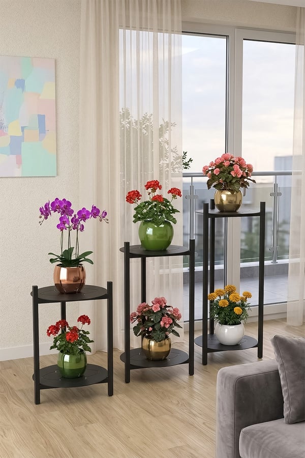 3 BOY METAL TEPSİLİ ÇİÇEKLİK, ÇİÇEK RAFI 1494