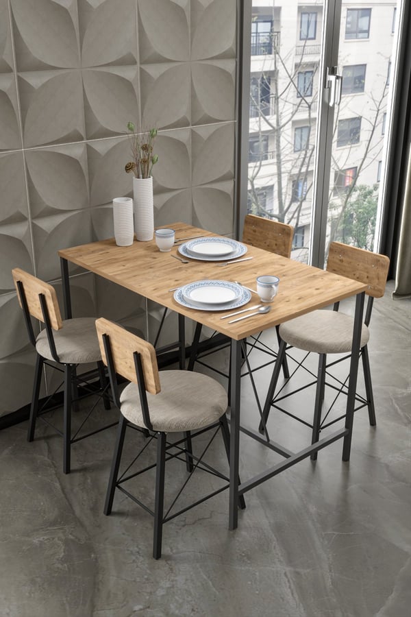 4 İMAJ SANDALYELİ ÇAM YEMEK MASASI 120/60 4621