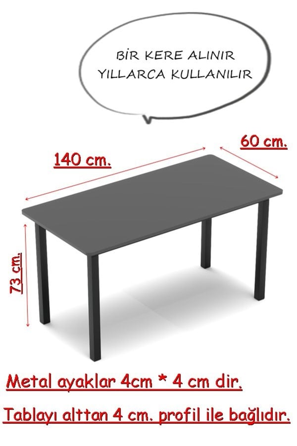 60/140 Antrasit Yemek Masası, Bilgisayar Masası; Oyuncu Masası 9001