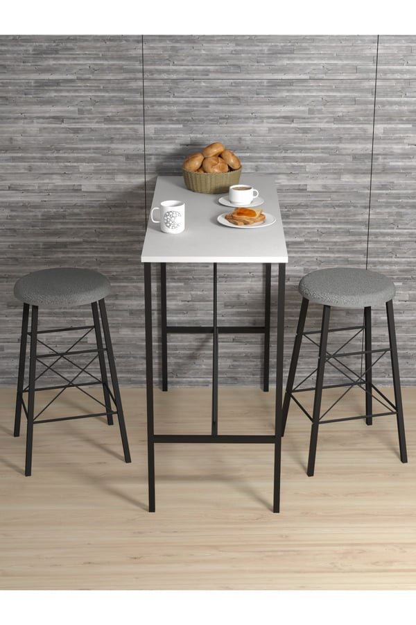 BEYAZ YUVARLAK TABURELİ BAR TAKIMI 3656