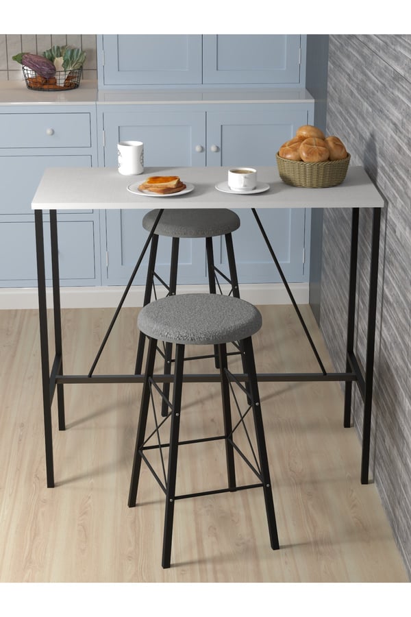 BEYAZ YUVARLAK TABURELİ BAR TAKIMI 3656