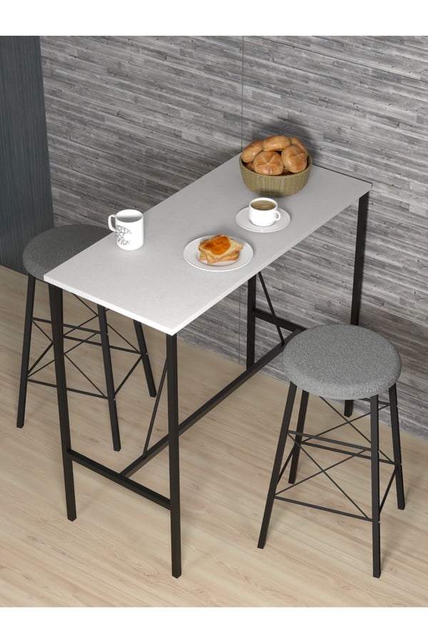 BEYAZ YUVARLAK TABURELİ BAR TAKIMI 3656