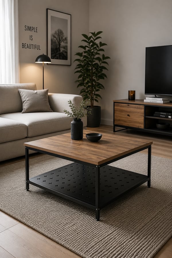 Orta Sehpa Kare Metal Gövde 70x70 cm Atlantik Çam