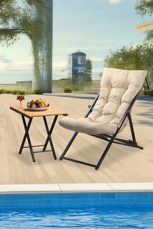 RETODESİGN 2 Lİ SEHPALI METAL KREM ŞEZLONG TAKIMI