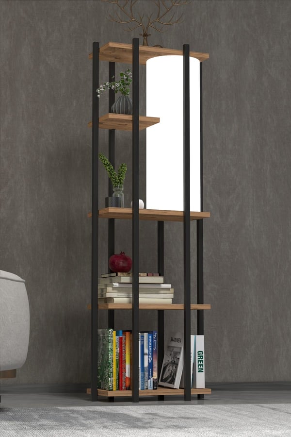 RETOHOME 5 RAFLI LAMBADERLİ KİTAP RAFI.,KİTAPLIKLI LAMBADER ATLANTİK ÇAM