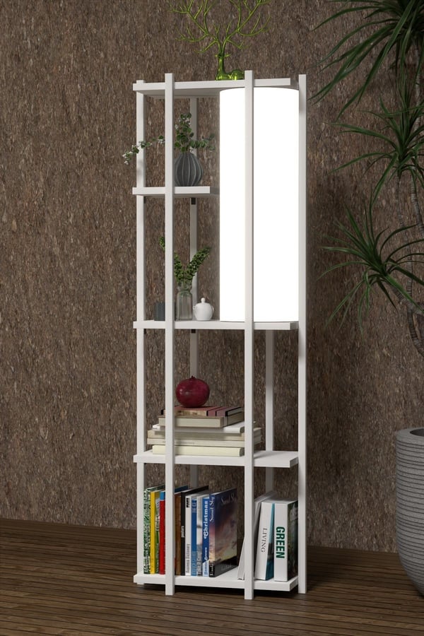 RETOHOME 5 RAFLI LAMBADERLİ KİTAP RAFI.,KİTAPLIKLI LAMBADER BEYAZ