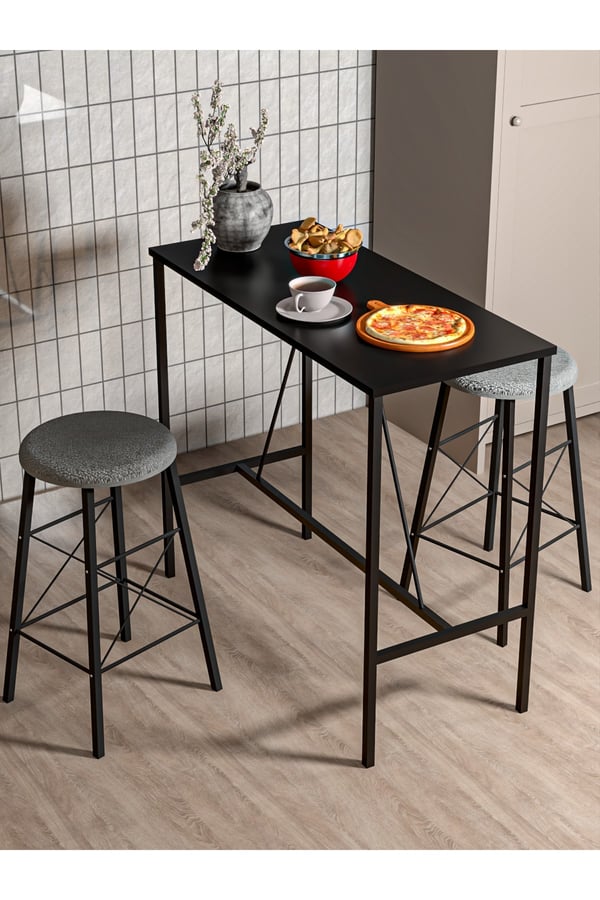 SİYAH YUVARLAK TABURELİ BAR TAKIMI 3655