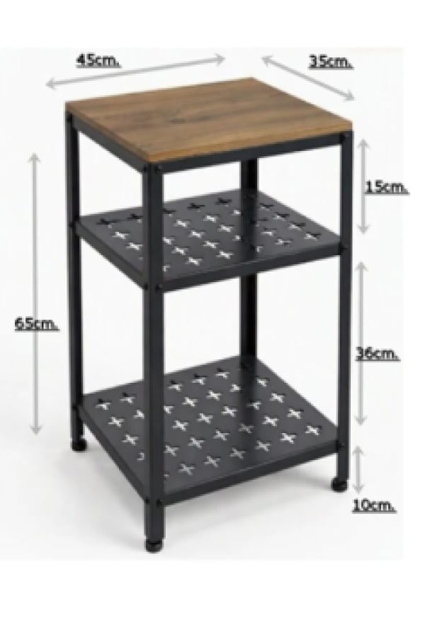 Yan Sehpa Metal Gövdeli Raflı 45x35 cm Atlantik Çam