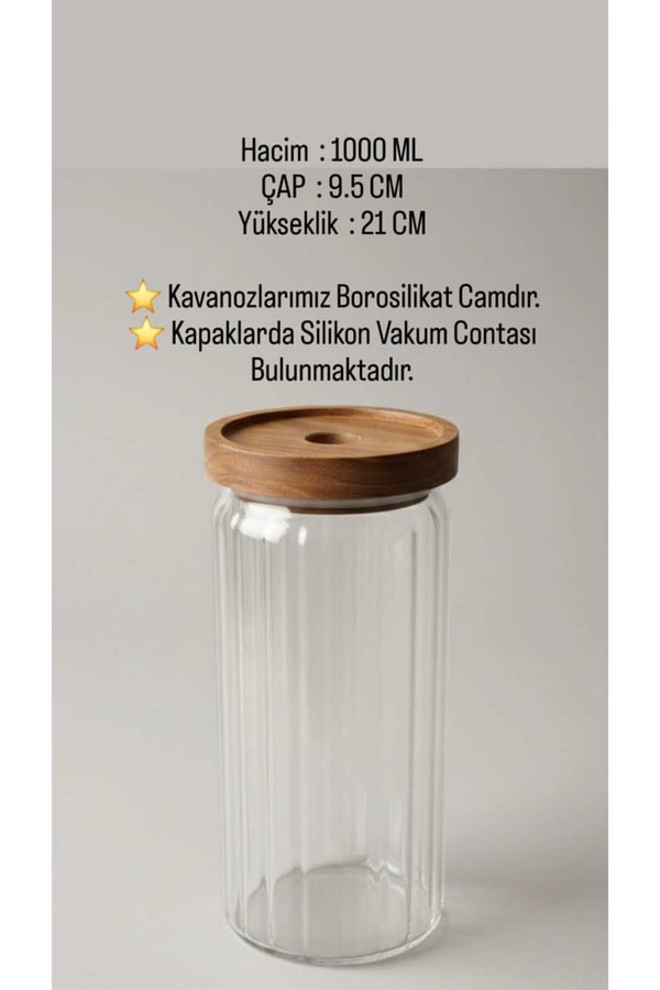 1000 ml Akasya Kapaklı Cam Yuvarlak Kavanoz – Yuvarlak Baharat & Erzak Saklama Kabı