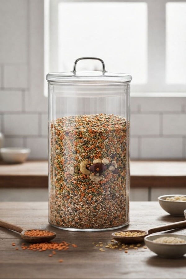 1700 ml Cam Kavanoz Kapaklı – Bakliyat, Baharat & Kuru Gıda Saklama Kabı – Şeffaf, Dayanıklı Cam