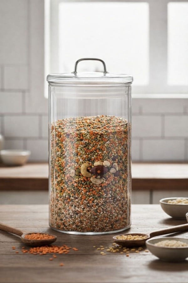 1700 ml Cam Kavanoz Kapaklı – Bakliyat, Baharat & Kuru Gıda Saklama Kabı – Şeffaf, Dayanıklı Cam