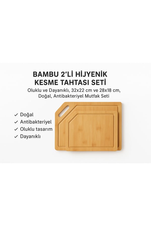 2'li Bambu Kesme Tahtası- 2'li Kesme Tahtası ve Sunum Seti