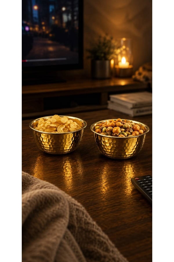 2'li Gold Dövme Desen Paslanmaz Metal Çerezlik & Lokumluk - Dövme Desenli Gold Sunum Kasesi 240ml